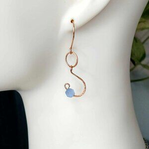 Cats Eye Beaded Dangle Earrings, Hammered Copper Jewelry 2"